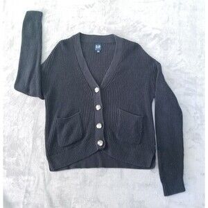 GAP Button Front Cardigan Sweater Women Blue Size XL Knit Cotton V-Neck Academic
